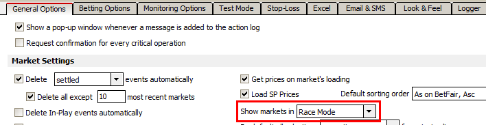 Show markets in Race mode