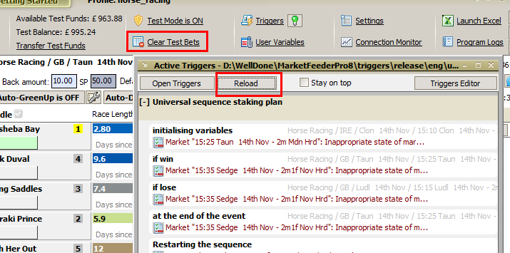 Clear Test Bets and Reload triggers