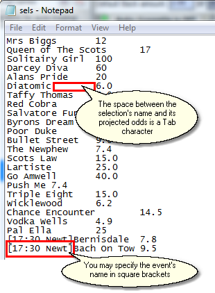 Text file ready for import into MarketFeeder Pro