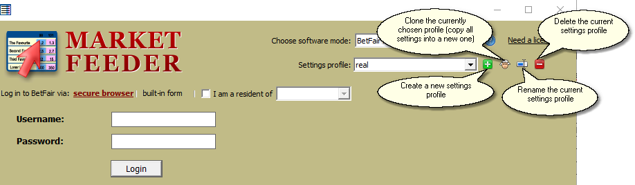 Settings profile actions