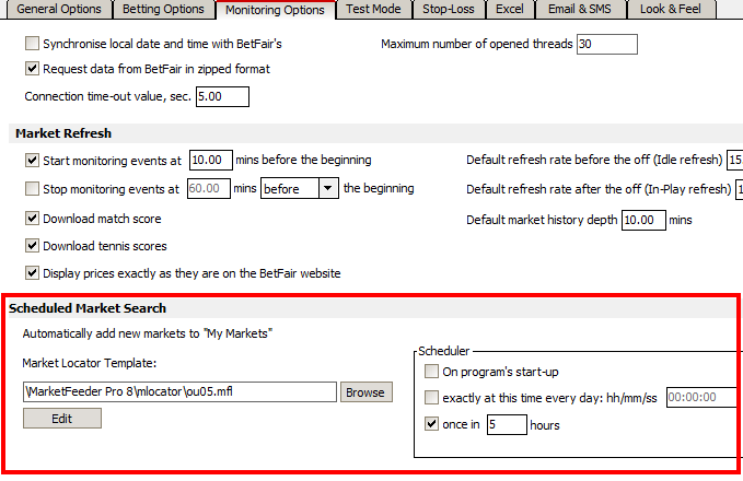 Scheduled market search settings