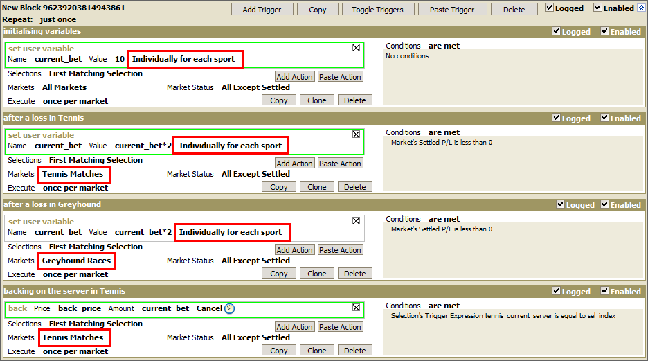 Triggers act separately in different sports
