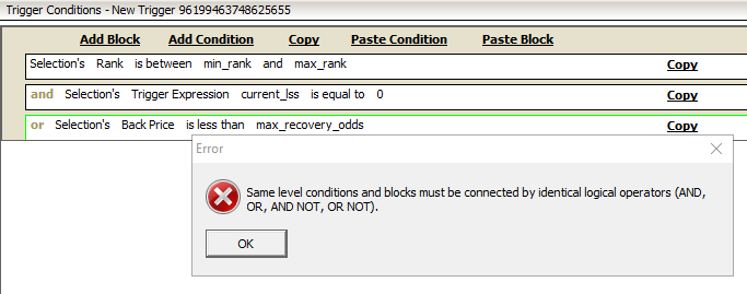 Same-level conditions error