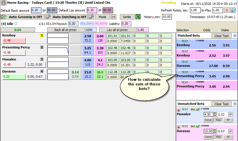 Calculating the sum of bets