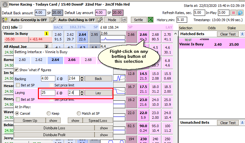 Place the second part of the bet