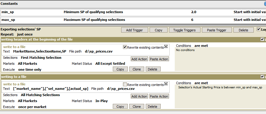 Triggers writing to a file