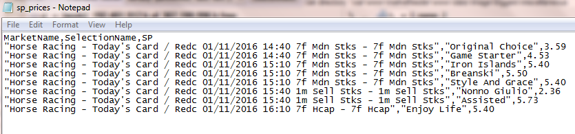 CSV file with selections' SP