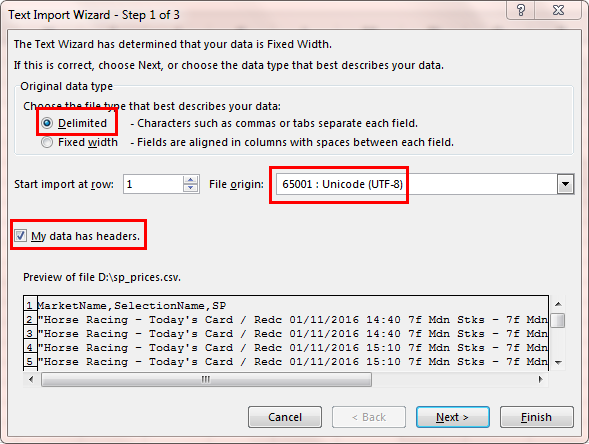 Text import wizard