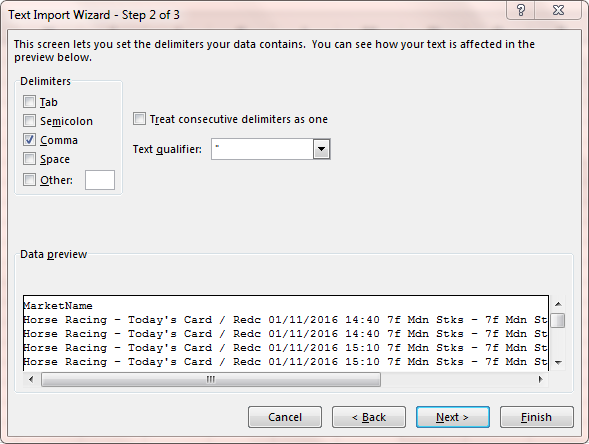 Text import wizard