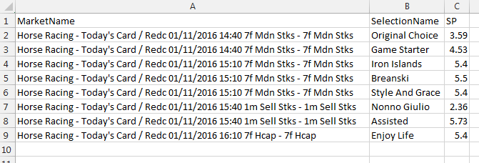 Data from the text file in Excel